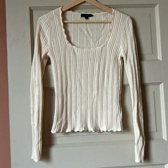 J.Crew Cream Merino Square Neck Pointelle Sweater - small - Picture 2 of 7